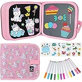 Erasable Book Doodle Set for Kids,Reusable Magic Drawing Book for Kids with 12 Watercolor Pens 14 Page Drawing,Road Trip Car 