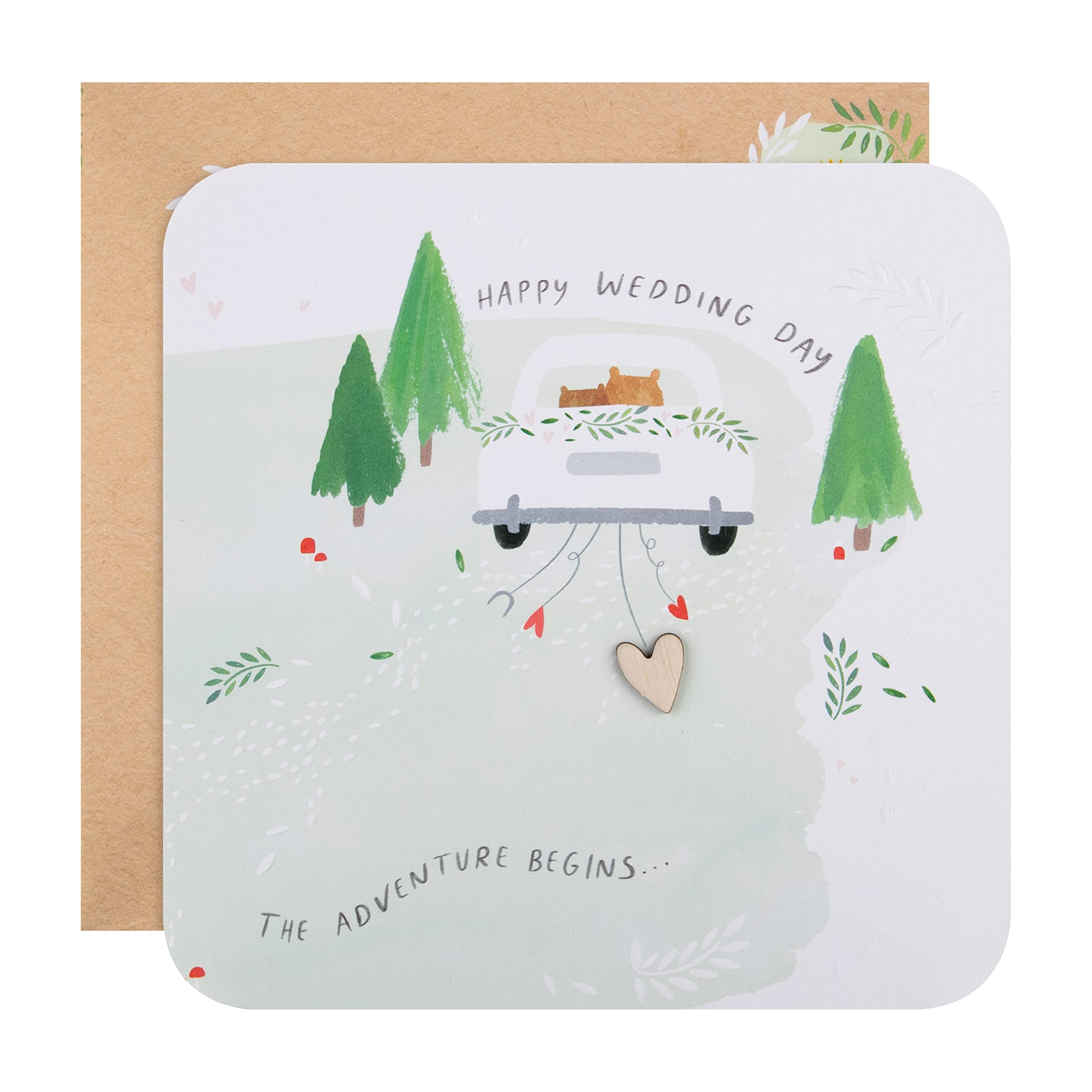 Hallmark Contemporary Wedding Congratulations Card - Cute Square Design with Embossed Details and Heart Attachment