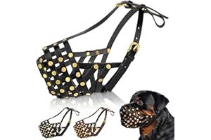 OOPSDOGGY Rottweiler Dog Muzzle for Large Dogs - Leather Breathable Secure Basket Muzzle for Large Breeds Prevents Biting No Chewing Adjustable (Black, Size 5 - Rottweiler)