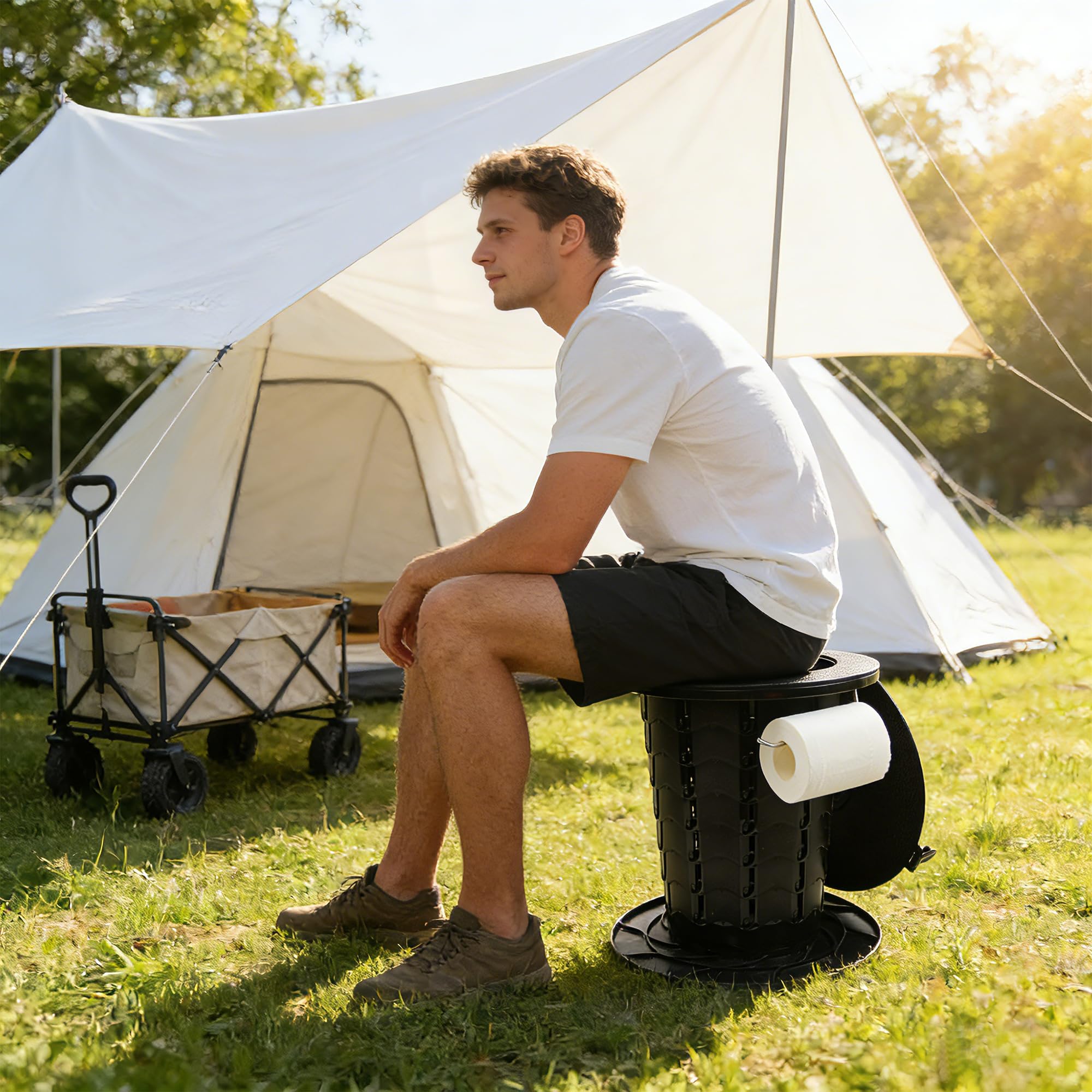 ALEVMOOM Upgrade Tragbare Toilette für Erwachsene Falttoilette Reise-Toilette mit weiblichem Urinalgerät, Einstellbare Höhe Camping Toilette Tragbares Töpfchen für Auto Wandern Strand (Schwarz) 8