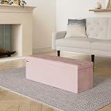 SONGMICS Storage Ottoman Foldable 110 cm Velvet Pink Foot Rest Cube 300 kg view 2