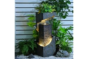 Bumilgar Modern Water Fountain Outdoor 35.4" H Floor Standing Outdoor Fountain with LED Lights and Pump for Garden, Patio, Deck, Backyard, Porch and Home Art Decor…