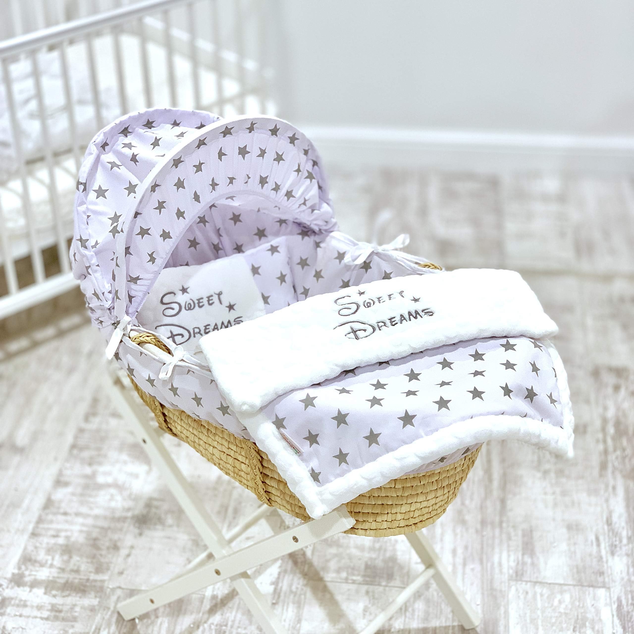 Personalised 5 Piece Moses Basket Cover Bedding Dressing CAR SEAT Blanket Pillow Girls Boys