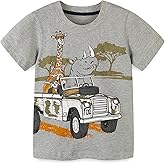 Boys T-Shirts Kids Short/Long Sleeve Shirts Toddler Animal Dinosaur Striped Monster Truck Fire Truck Tee.