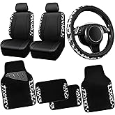 CAR PASS Leather Cow Bling Diamond Car Seat Covers Front & Rhinestone Carpet Car Floor Mats & Sparkly Steering Wheel Cover 15' Interior Sets Universal Fit for 95% Auto SUV Sedan Cute Girl Women（Cow）