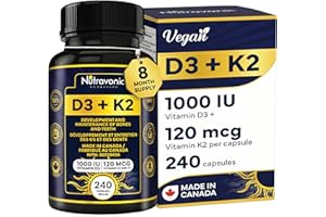 8 Month Bulk Vitamin D3 K2 High Potency 1000 IU D3 (25 mcg) / 120 mcg K2 (MK-7) - 240 Capsule 8 Month Supply Vitamin D - Help