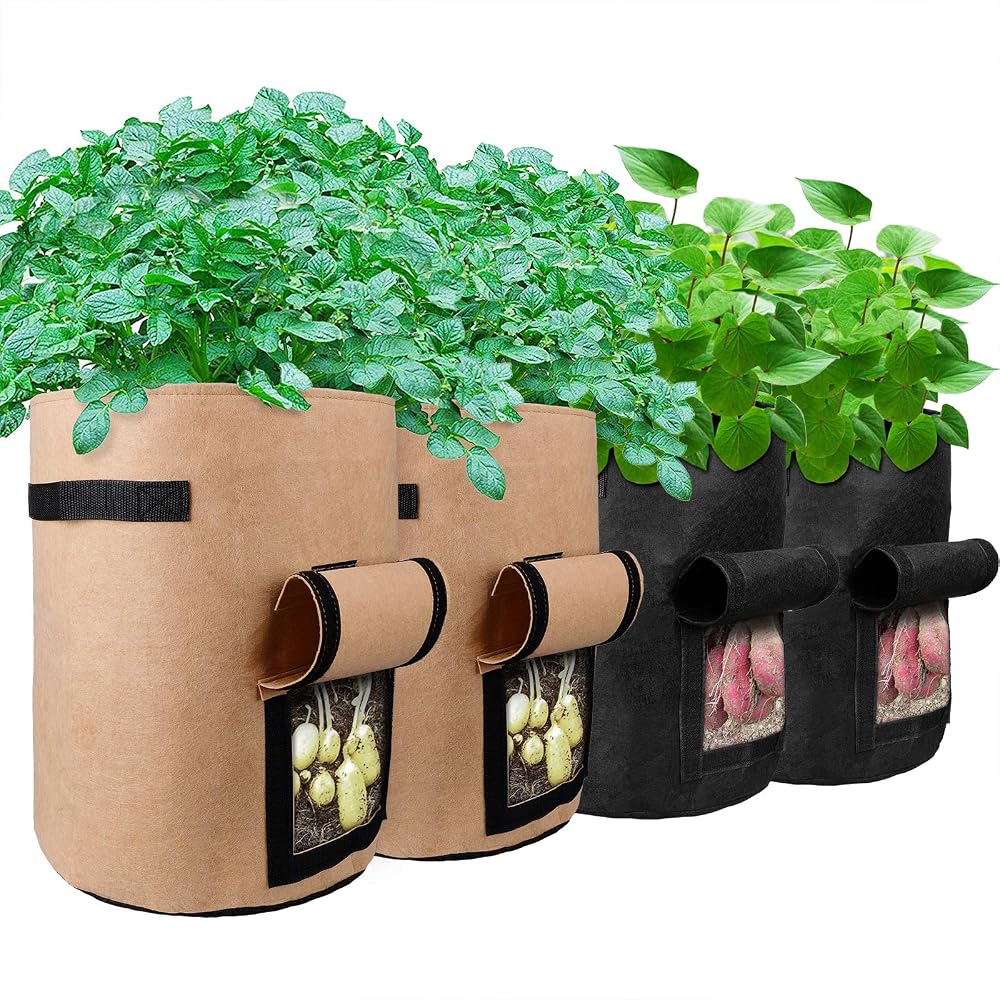 Anwenk 10 Gallon Potato Grow Bags 4Pack with Flap Window & Handles