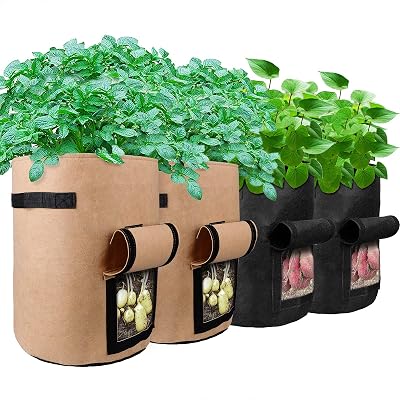 Anwenk 10 Gallon Potato Grow Bags 4Pack with Flap Window & Handles