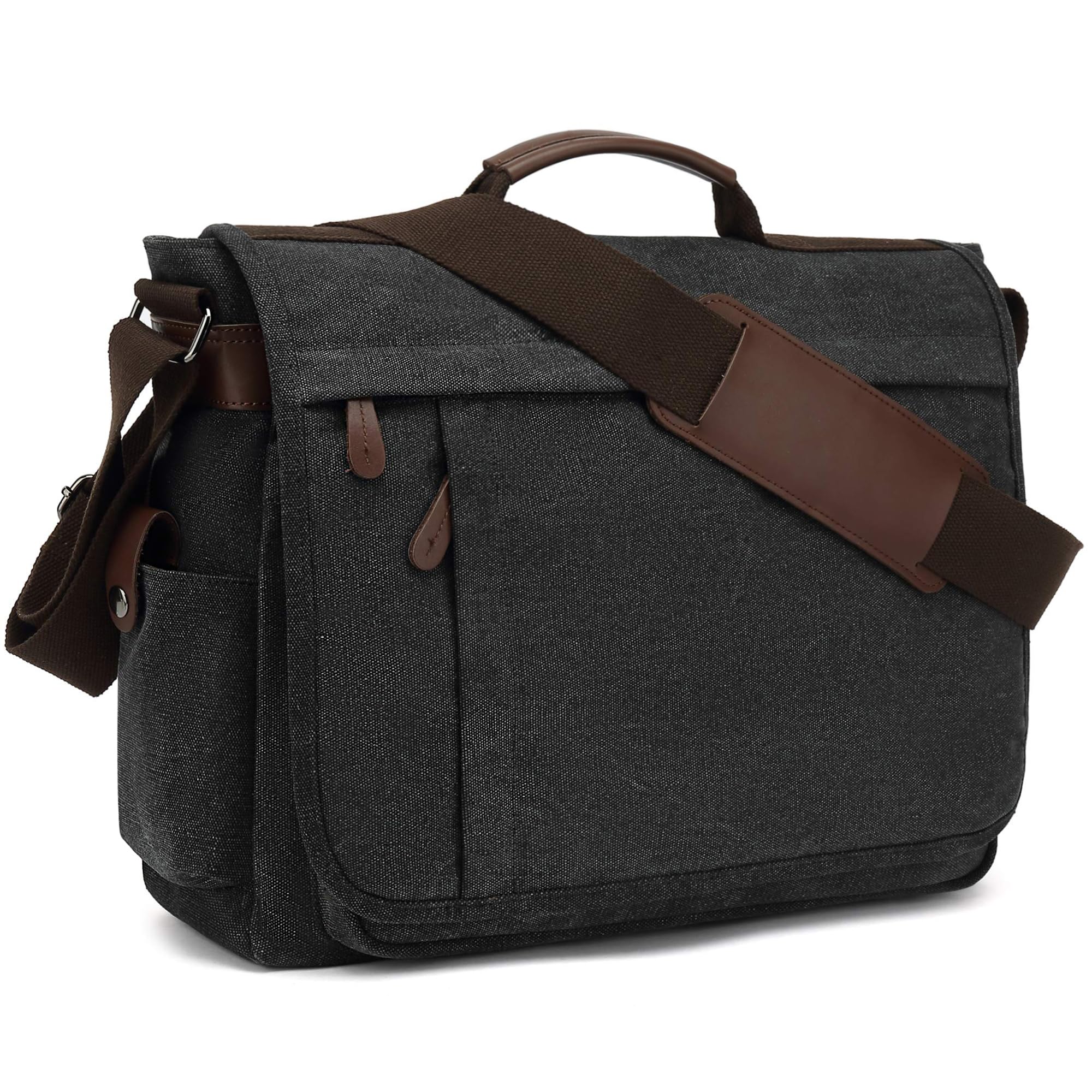 CALIYO Men's Canvas Shoulder Bag School Bag Queformat A4 Laptop Bag for 15.6 Inch Laptop Work Bag Briefcase