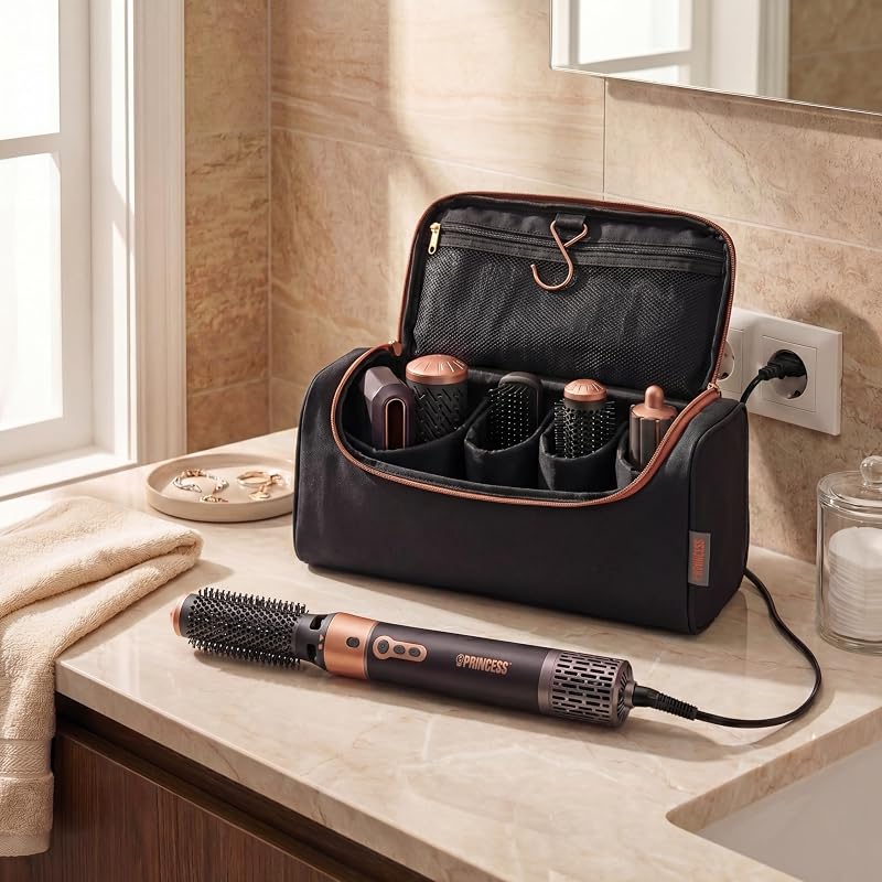 Airstyler Plus, Strumento di Styling 6 in 1 con Motore DC, 3 Livelli di Calore, 2 Velocita, Indicatore LED, 6 Accessori, Guanto e Custodia, 1000 W, 529215