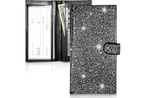 LIFUTOPIA Bling Rhinestone Checkbook Covers Black- Glitter, Artifitial Diamond, ID Credit Card Holder, for Women, Gift, RFID Blocking, Register Personal, Wallet,with Pen Insert, with Divider