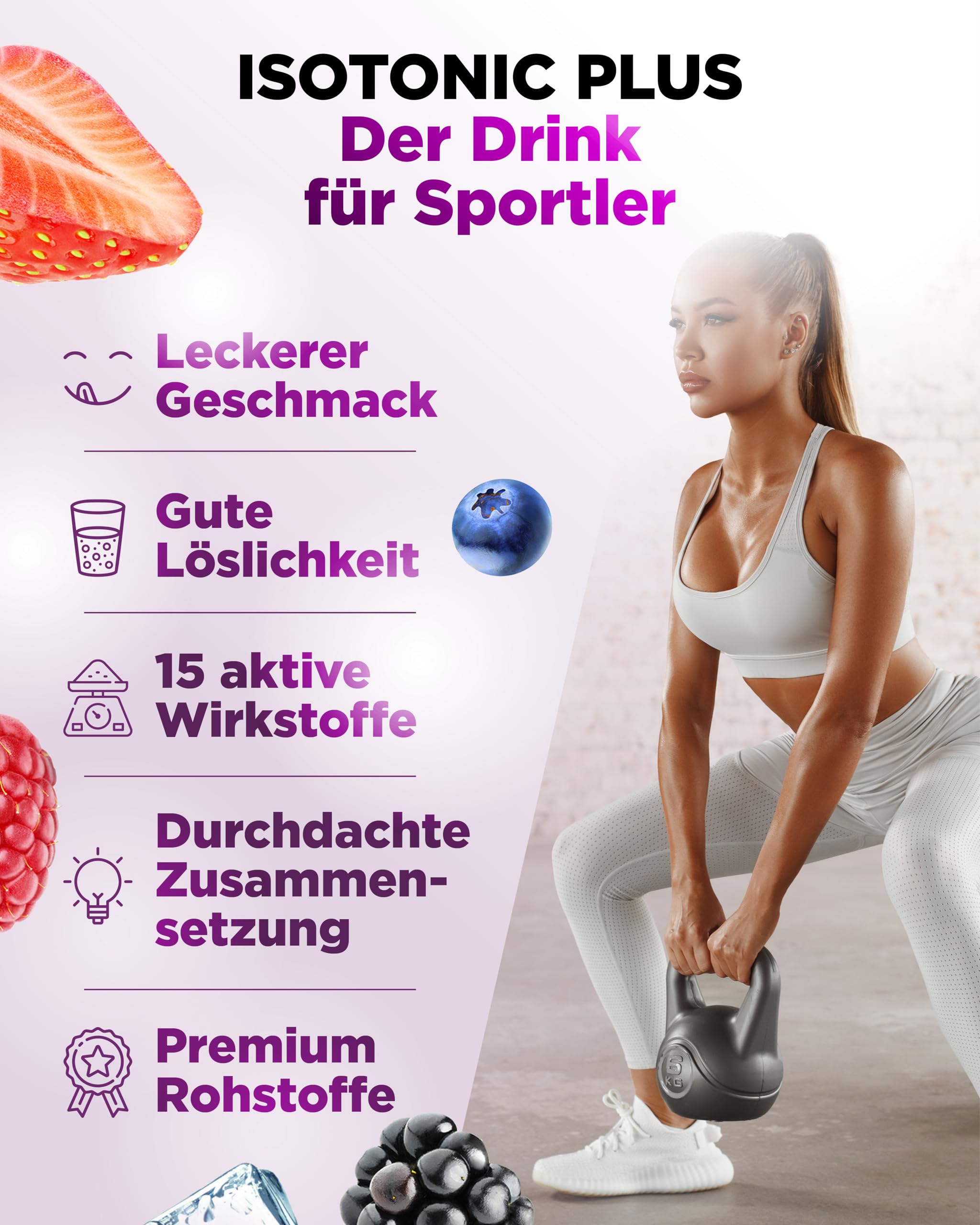 vit4ever Isotonic Plus Drink - 1050 g Isotonisches Getränkepulver – mit Kohlenhydraten, Elektrolyten, Vitaminen und Maca - Hydration & Recovery Formel - vegan (Beeren Fruchtmix) 4