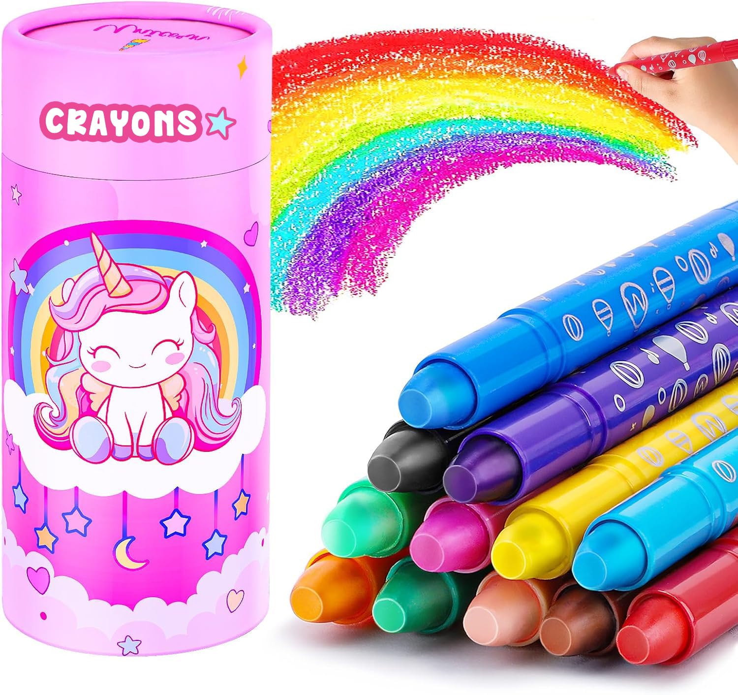 JYPS Crayons for Kids, 12 Colours Jumbo Crayon for Toddlers, Washable & Safe Colouring Crayons, Unicorn Drawing Pen Set for Kids, Art Supplies Easter Gift for Girls/Boys
