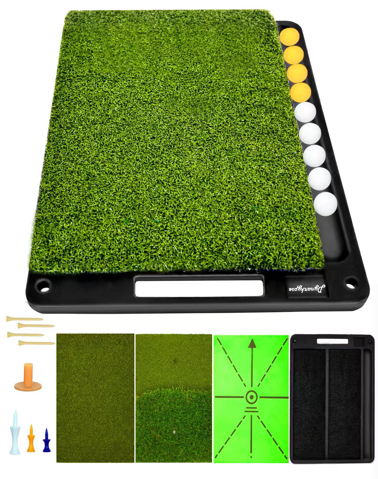 Photo 1 of Golf Hitting Mats Outdoor Indoor,Golf Practice Mat with Instant Swing Path 3 Replaceable Golf Swing Training Mats Heavy Duty Non-Slip Rubber Base with Tees & Balls for Training, Driving, Chipping