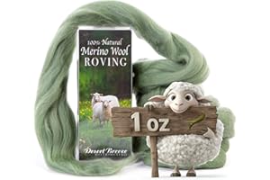Desert Breeze Distributing 100% Natural Merino Wool Roving - Premium Combed Top Merino Roving Wool - Tapestry, Spinning, Wet Felting & Needle Felting Supplies - 21.5 Micron - 1 oz, Color Ivy Green