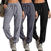 JoyMotion 3 Pack Women's Lounge Joggers Yoga High Waisted Drawstring Sweatpants Comfy Workout Loose Casual Pants with Pockets