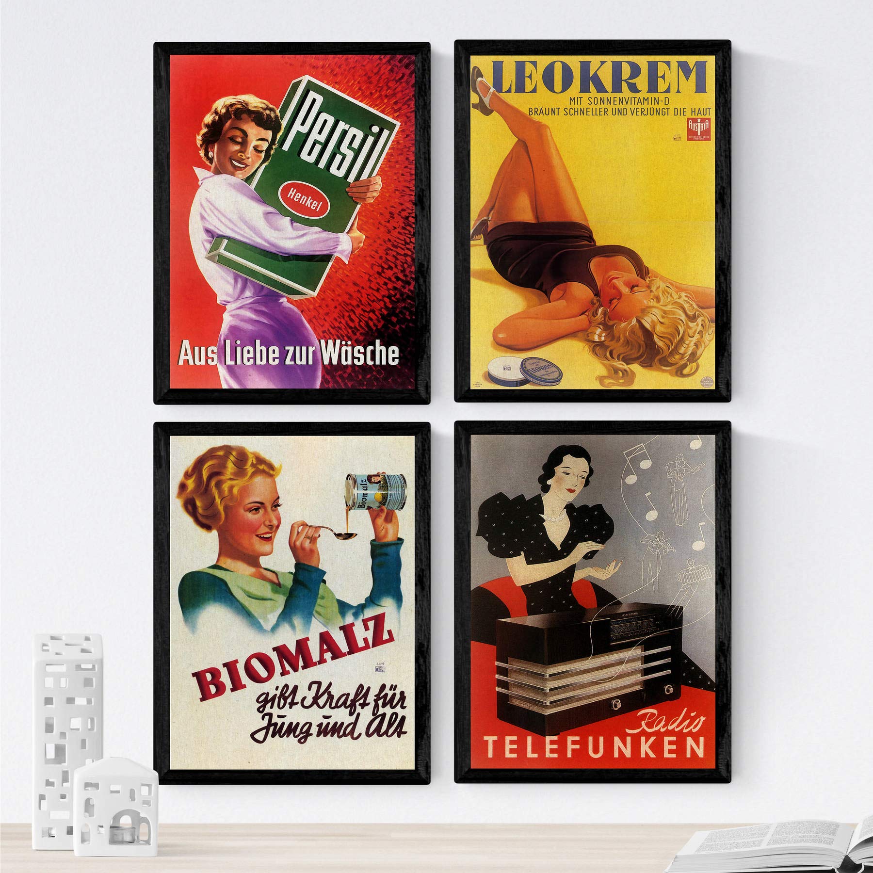Nacnic Posters vintage. Old posters with ads. Four vintage ad posters with women. A4 size
