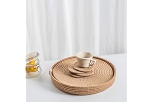 Art PineCone's Woven Cotton Rope Round Placemats Set of 4 with Holder Included, Non-Slip, and Heat Resistant for Your Perfect Table Decor! (Light Brown, 13 inch Plus Coaster)