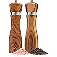 Acacia Wood Salt & Pepper Grinder Set - 8" Adjustable Ceramic Mill With Stainless Steel Core