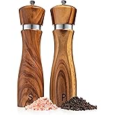 Gennua Kitchen Wooden Salt and Pepper Grinder Set: Refillable Salt &amp; Pepper Mills Adjust for Customized Coarseness, Crafted of Solid Acacia Wood with Ceramic/Stainless Steel Core, 8 Inches Each