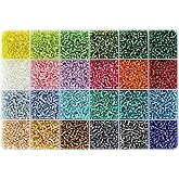 VOOMOLOVE 8/0 Glass Seed Beads About 7200pcs 24 Colors 3mm Loose Seed Beads Kit Bracelet Making with 24-Grid Plastic Storage Box for Jewelry Making