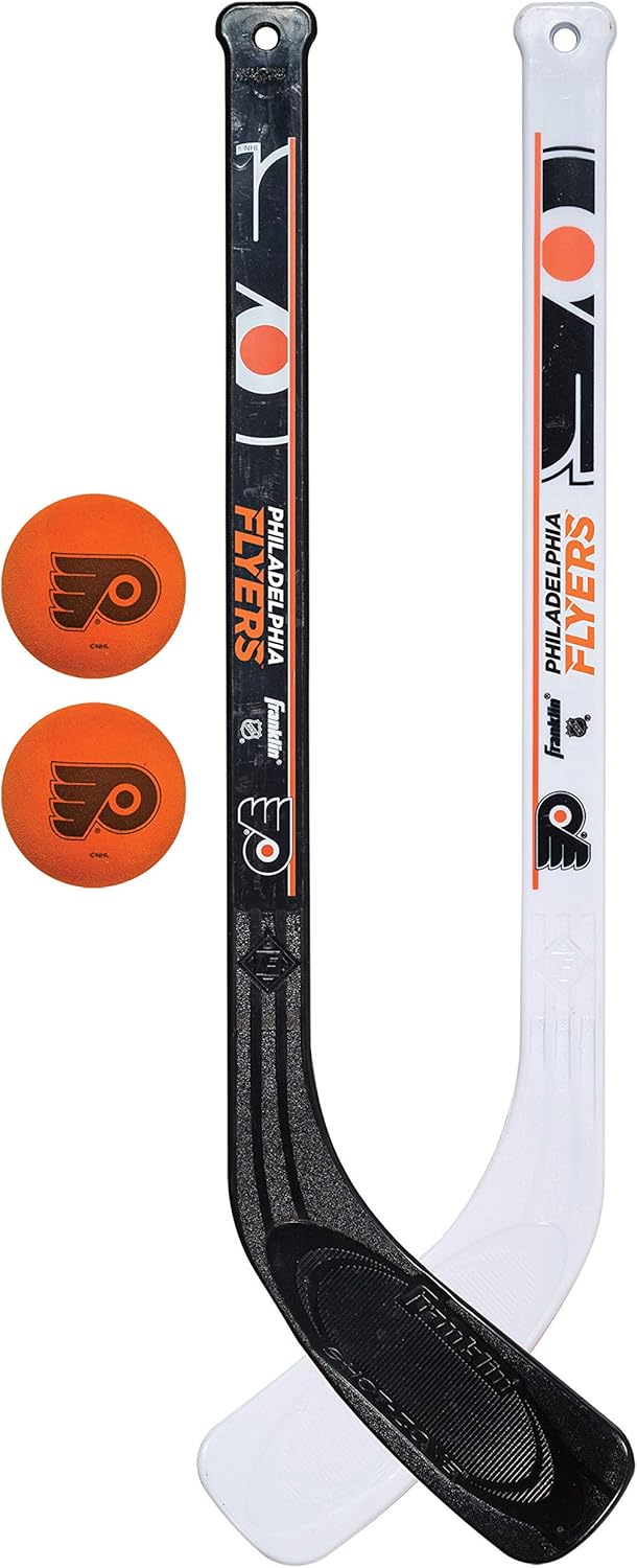 Franklin Sports NHL Philadelphia Flyers Mini Hockey Stick Set - NHL Team Knee Hockey Stick and Ball Set - Two Player Stick Set - Great Toy for Kids : Hockey Goals : Sports & Outdoors