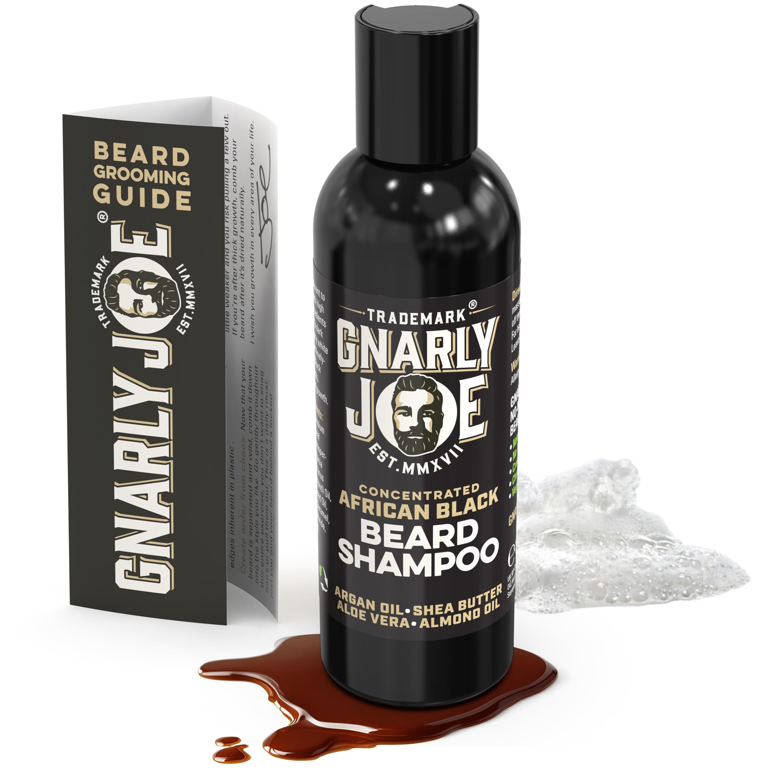 Gnarly Joe 100% Natural African Black Soap Beard Shampoo with Argan Oil, Coconut Oil and Shea Butter - Ideal for Sensitive Skin