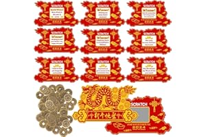 Wiooffen 50PCS Chinese New Year Scratch Off Cards Year of The Dragon Scratch Off Fortune Cards with 25 Chinese Fortune Coins 2024 Chinese New Year Party Decorations Lunar New Year Party Supplies
