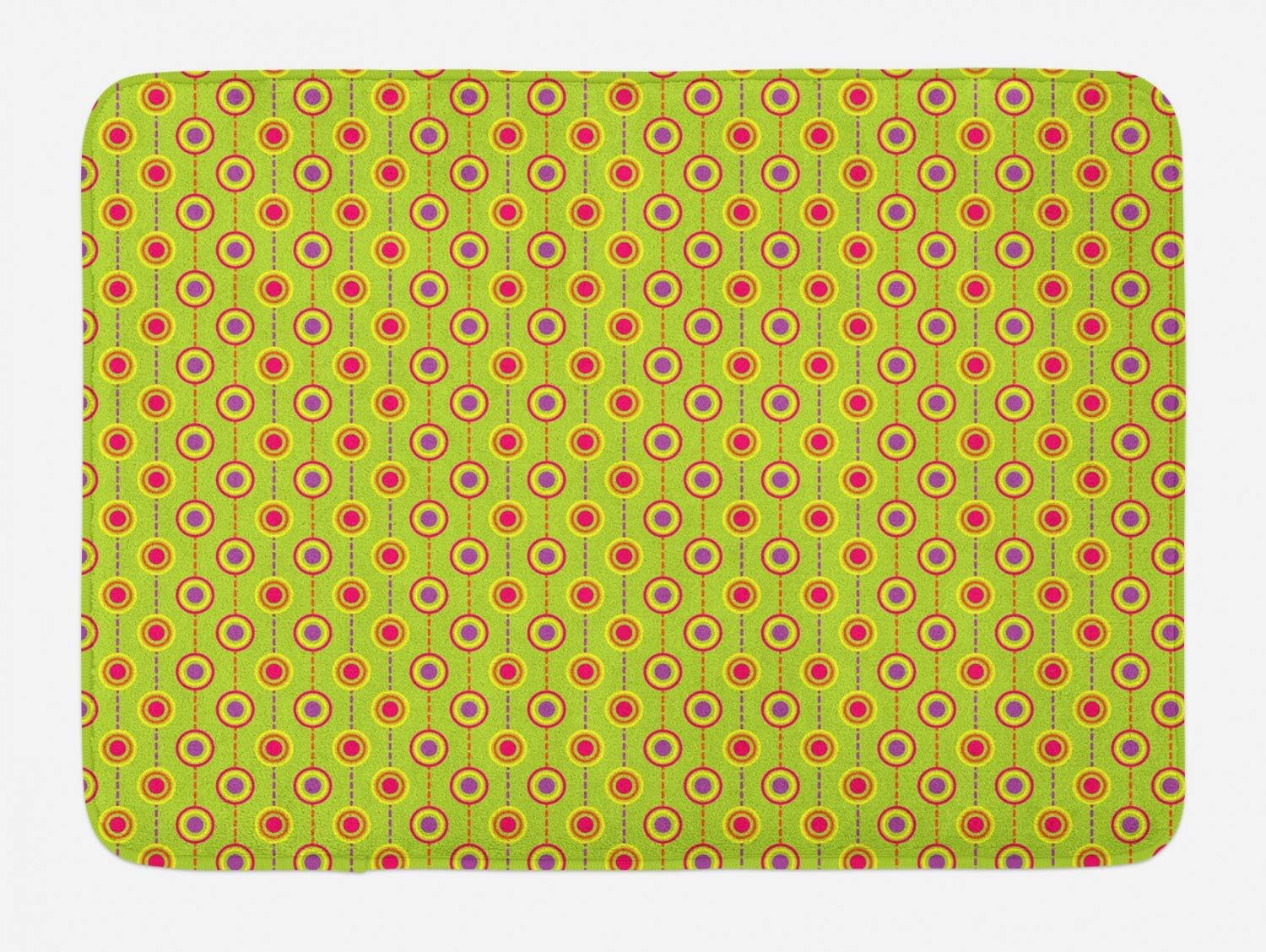 Amknu Retro Bath Mat, Continued Scene Composition of Vertical Dash Lines and Nested Circles, Plush Bathroom Decor Mat with Non Slip Backing, 15.7" X 23.6", Apple Green and Fuchsia