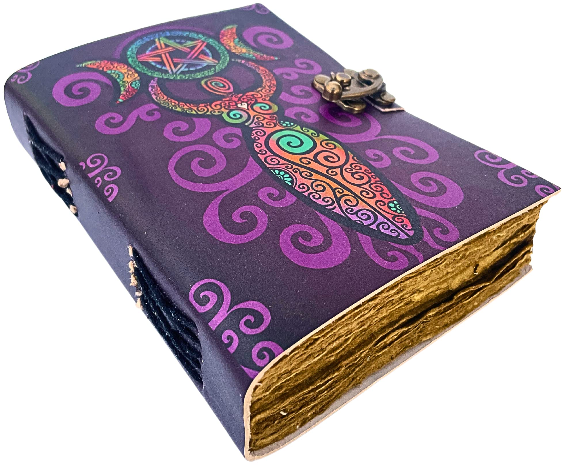 Urban Leather 7 inch Mother Earth Moon Goddess Purple Vintage Journal for Men Women, UV Print Sketchbook Travel Leather Bound Journal Writing Notebook, Unlined Deckle Pages