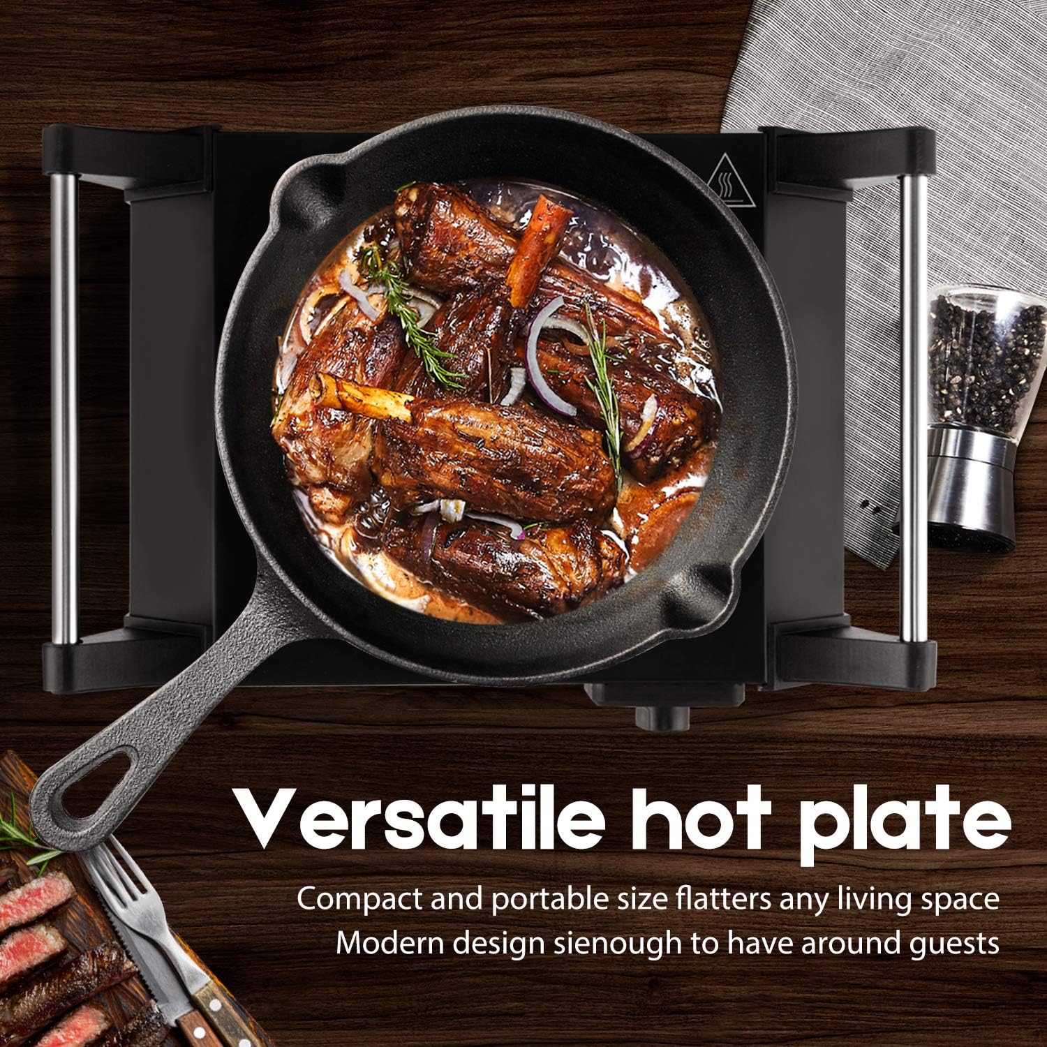 Techwood Hot Plate Portable Electric Stove 1500W Countertop Single Burner with Adjustable Temperature & Stay Cool Handles, 7.5” Cooktop for Dorm Office/Home/Camp, Compatible for All Cookwares: Kitchen & Dining