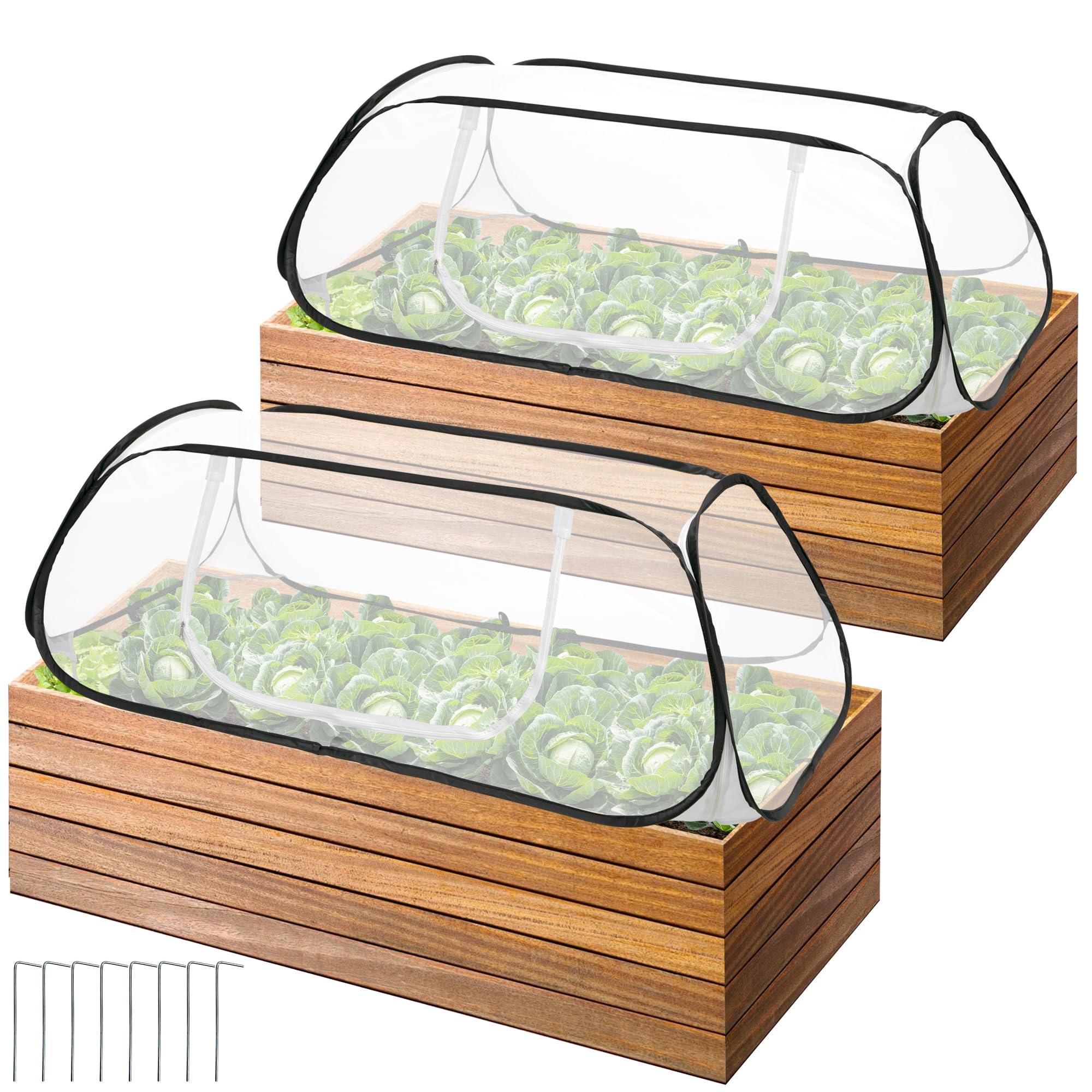 Photo 1 of 2 Pcs Pop Up Garden Rows Plants Cover, 45" x 22" x 16" Raised Garden Beds Vegetable Rows Plant Protector, Insect Bird Barrier Plant Net Cage with Stakes for Protecting Seedlings Fruits Vegetable Row