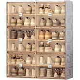 ANTBOX Portable Shoe Rack Organizer for Closet Entryway, Stackable Sneaker Storage Shoe Cabinet with Magnetic Clear Door, Lar