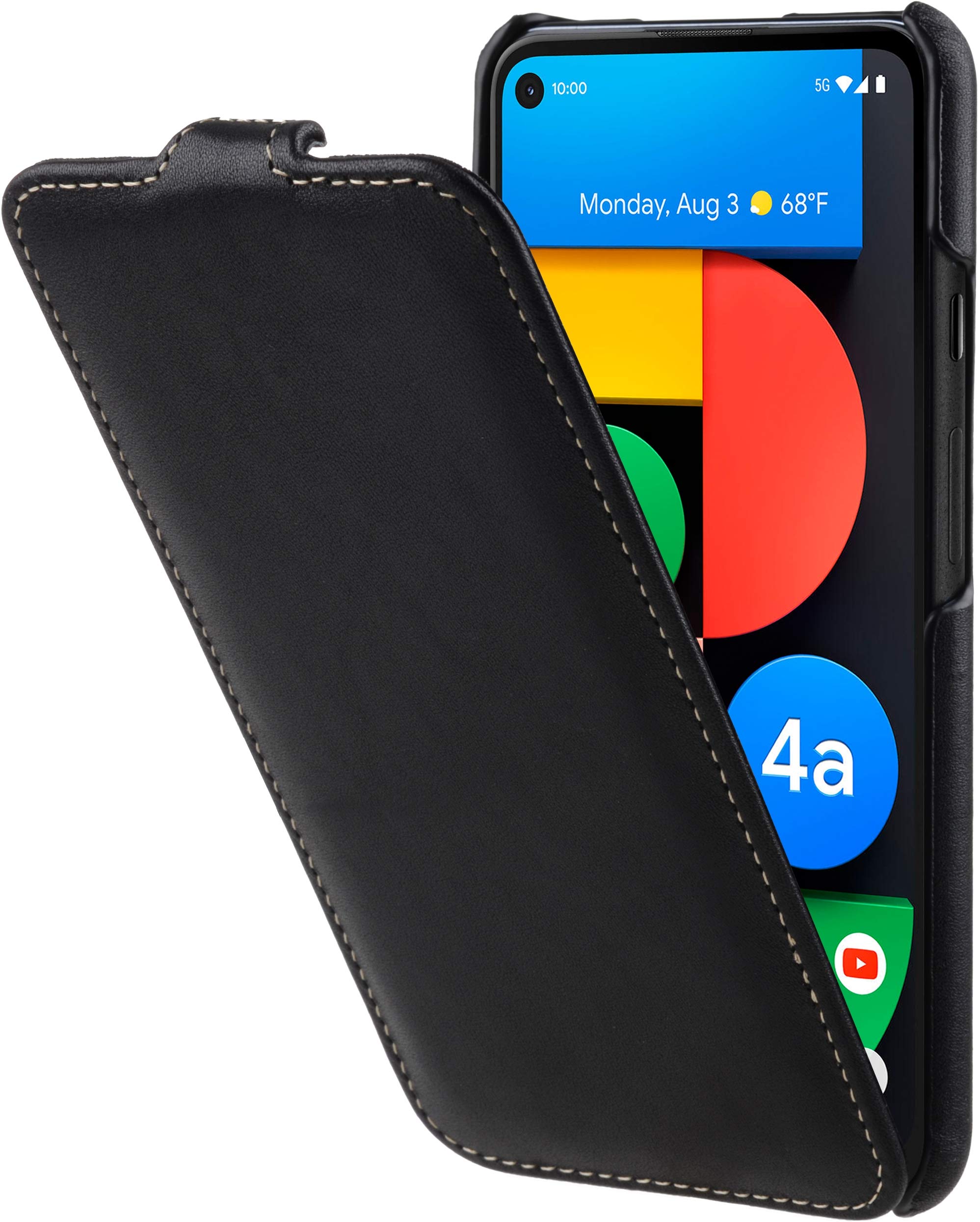 StilGut Slim Vertical Flip Case for Google Pixel 4a 5G, Genuine Leather Pixel 4a 5G case, Black Nappa