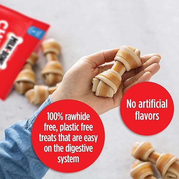MILK-BONE CHEWS GNAWBONES RAWHIDE FREE DOG TREATS, CHICKEN, 5 LONG LASTING SMALL/MEDIUM KNOTTED BONES