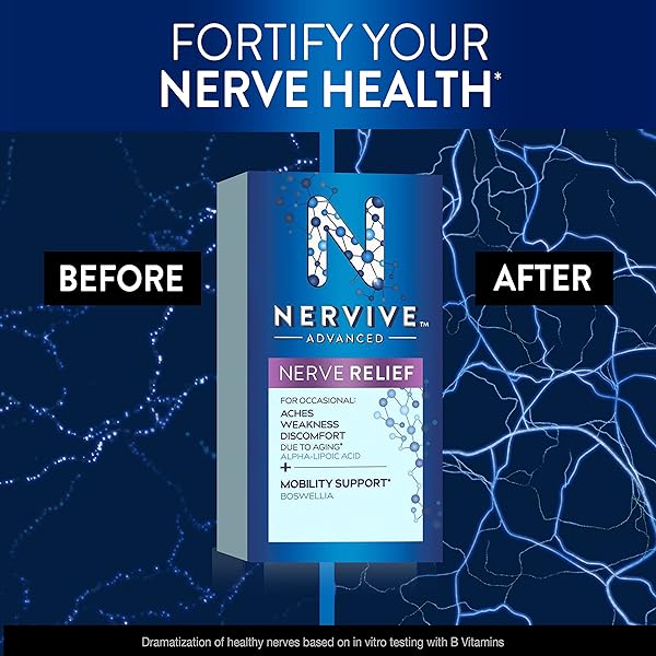 NERVIVE ADVANCED NERVE RELIEF + MOBILITY, WITH ALPHA LIPOIC ACID TO HELP REDUCE NERVE ACHES, WEAKNESS, & DISCOMFORT*† AND BOSWELLIA TO PROMOTE MOBILITY*, VITAMINS B12,B6,B1, 30 TABLETS