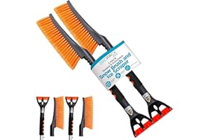 BIRDROCK HOME Snow Brush with Detachable Ice Scraper for Car - Flexible Snow Remover and Windshield Cleaning Tool with Wide Bristle Brush - Winter Sweeper for Auto, SUV - Size: 24" L x 9" W - 2 Pack