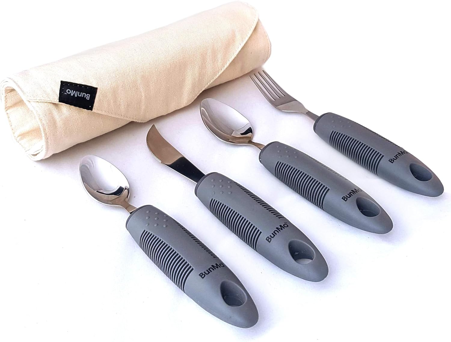 BUNMO Adaptive Utensils for Elderly/Arthritis/Weak Hand Grip & Handicapped - Convenient Travel Pouch: Health & Personal Care