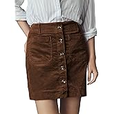 Dqbeng Women's Corduroy Mini Skirt High Waist Button Front A-Line Short Skirt with Pockets