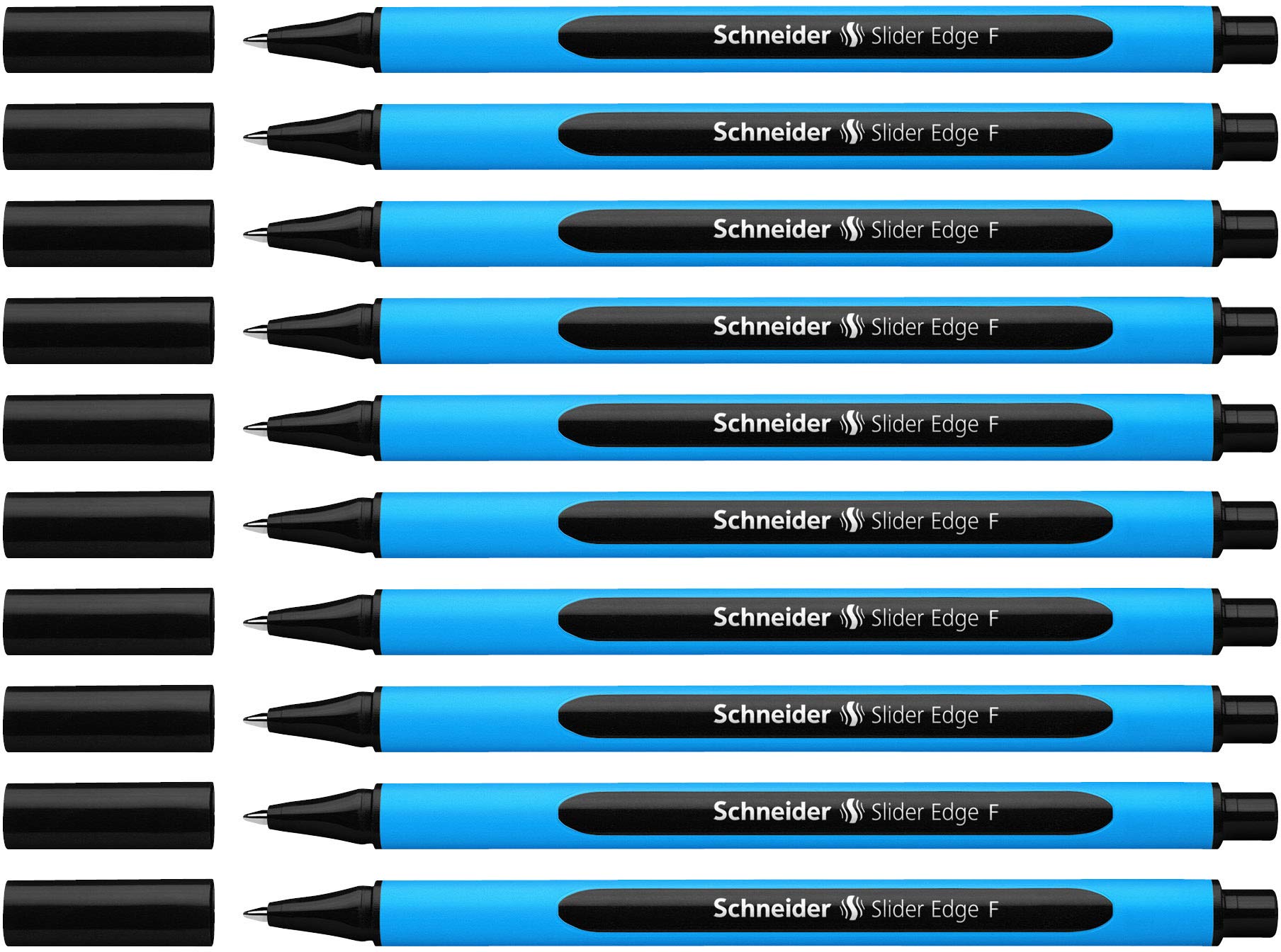 Schneider Slider Edge 152001 Ballpoint Pen with Cap Model F Pack of 10 / Cyan and Black Barrel / Black Ink