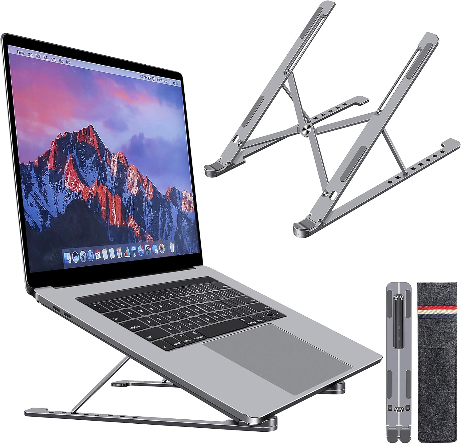 Laptop Stand, Foldable Desktop Holder, Portable Computer Laptop Mount Aluminum Laptop Riser with 8 Levels Height Adjustment, for MacBook Air Pro, Dell XPS, HP, Lenovo, Fits up to 17.3", Space Grey