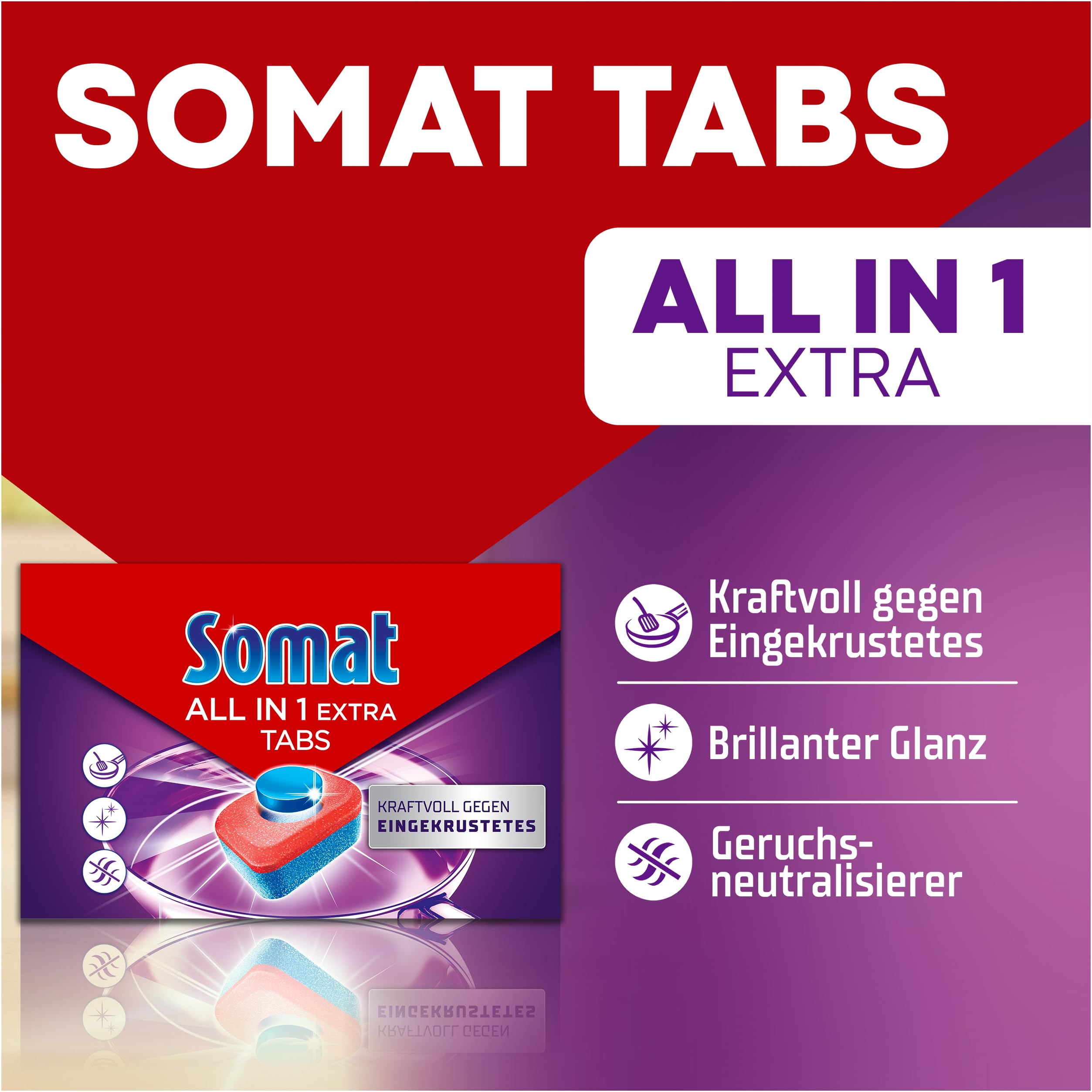 Somat All in 1 Extra Spülmaschinen Tabs (92 Tabs), Geschirrspül Tabs für strahlend sauberes Geschirr auch im Kurz- & Eco-Programm, entfernt Eingekrustetes und sorgt für brillanten Glanz 3