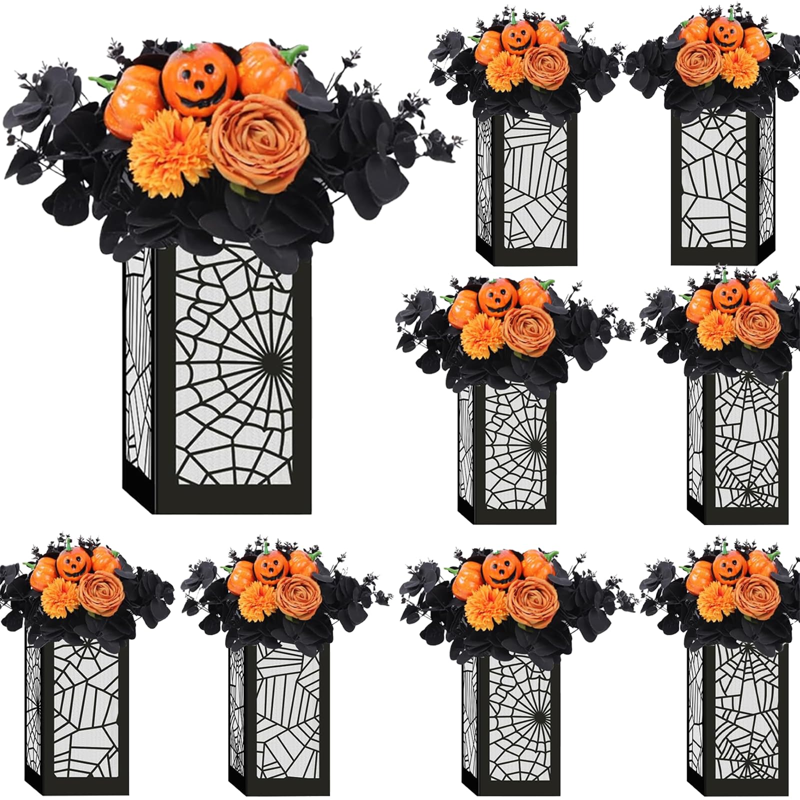 Photo 1 of Halloween Party Decoration 8 Pcs Halloween Table Centerpieces Boxes Spider Web Paper Lantern Boxes Halloween Goodie Bag Candy Boxes for Table Decoration Halloween Birthday Party Decor Supplies