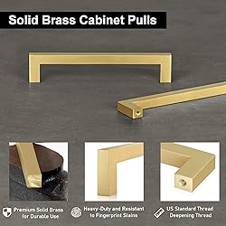 QOGRISUN 2-Pack Solid Brass Cabinet Pulls, Gold