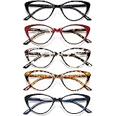 EYEURL 5 Pack-Reading Glasses for Women Fashion Cat Eye Reading Glasses Blue Light Blocking Computer Readers with Spring Hinges Cat Eye Eyeglasses2.5