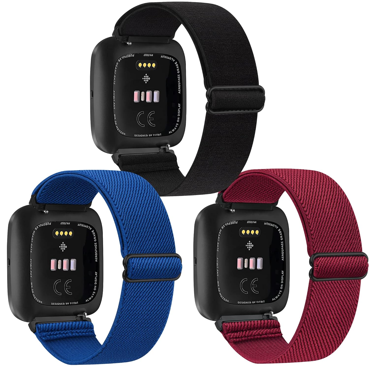 Amzpas 3 Pack Adjustable Elastic Watch Bands Compatible with Fitbit
