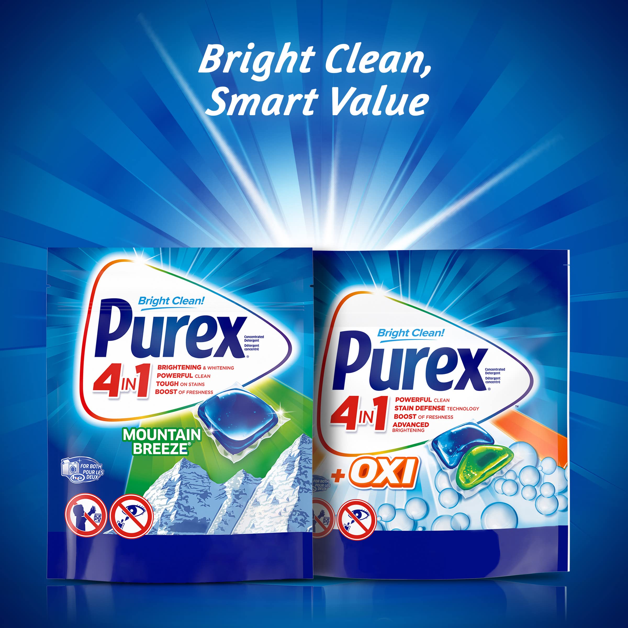 Purex 4-in-1 Laundry Detergent Pacs, Mountain Breeze, 58Count, Pack of 2, Total Loads, 116, 116Count