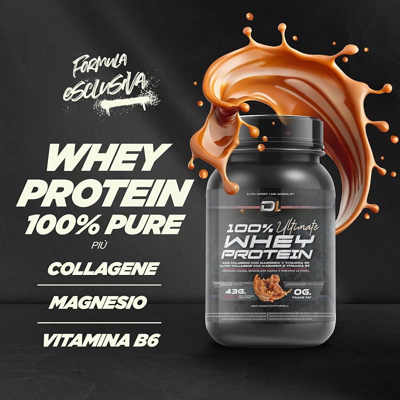 Whey Protein | Proteina in polvere con Collagene, Magnesio e Amminoacidi | Aumenta la massa muscolare | Supporta lo sviluppo e il recupero muscolare | Proteina facile da digerire | 1kg Caramello
