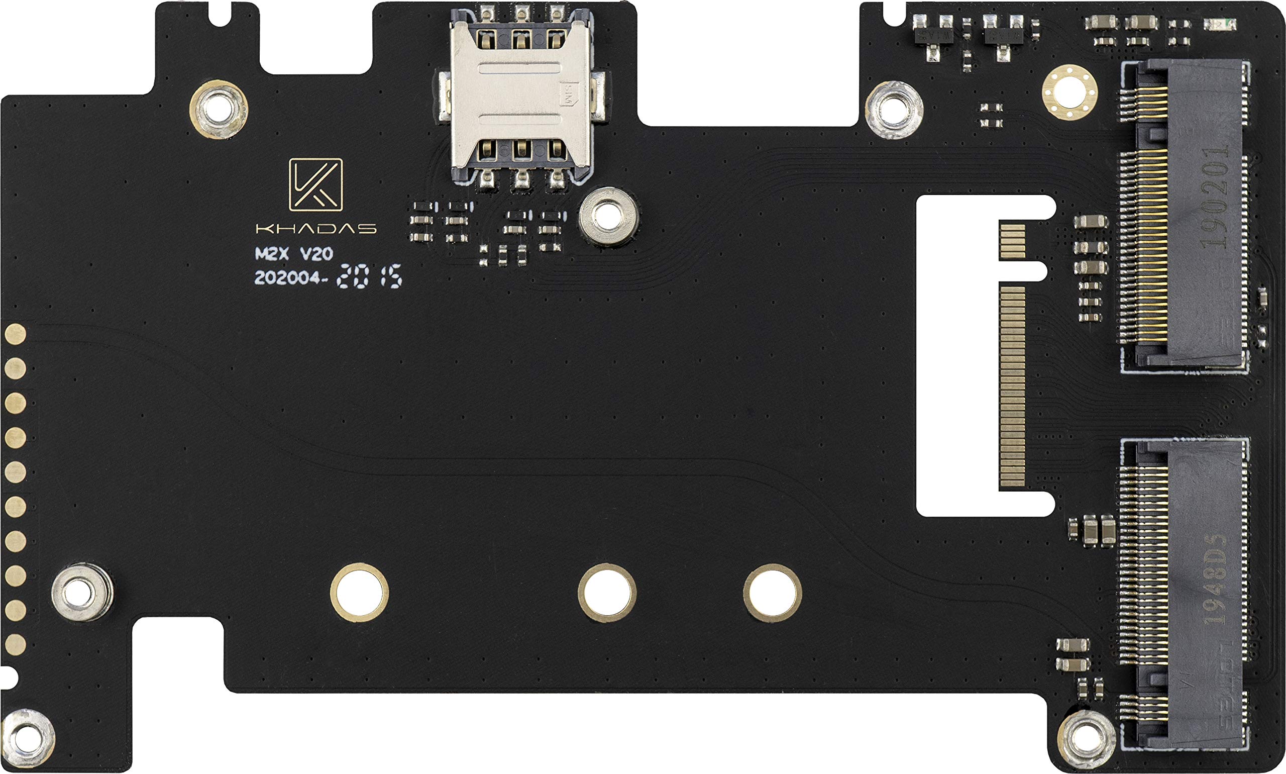 Khadas New M2X Extension Board is ultra-thin with M.2 slots for 4G LTE modules, NVMe SSDs, and a built-in Nano-SIM slot, designed for VIM3/VIM3L