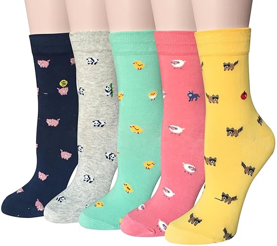 Chalier Süße Damen Socken 5 Paar, Mädchen Bunte Baumwolle Socken mit Lustiger Tiere Malerei MEHRWEG